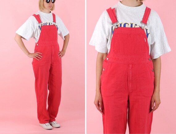 red denim dungarees