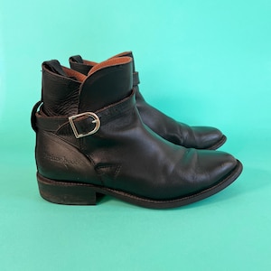 Vintage Primeboots Leather Ankle Boots/ Black Biker Harness Boots / Minimalist Moto Style / Mid Heel Retro Footwear / Size EU 43 / US 10