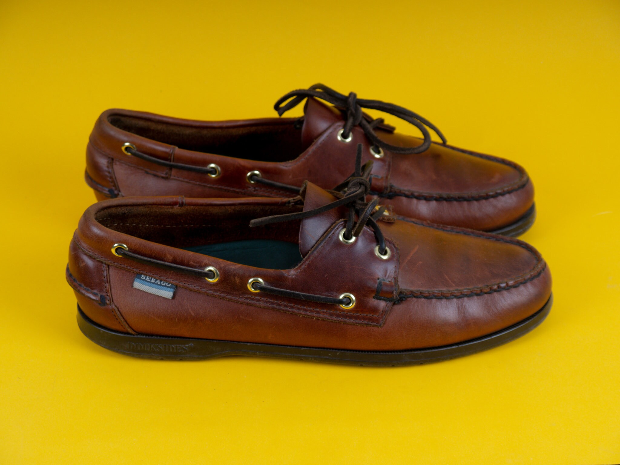 Vintage Sebago Men Brown Leather Boat 