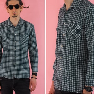 Vintage Flannel men shirt/ checkered shirt/ Green shirt/ Outdoor shirt/ Ski Flanell shirt/ Retro men shirt/ Orange shirt/ Size Small
