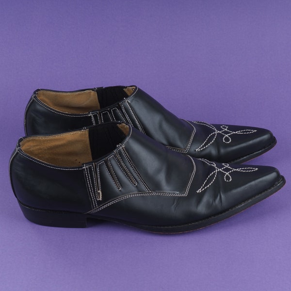 Vintage men short cowboy shoes/ Pointed nose men shoes/ Slip ons calf leather Underground England/ Classic/ Size EU 42/UK M 8/ US M 8,5