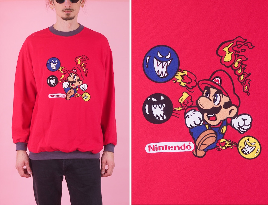 Pullover vintage Nintendo Super Mario/Giacca da gioco rossa/Super