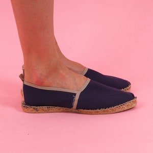 Vintage French Soule Made In France Blue Canvas Espadrille Slip On Flat Loafers/ Surf/ Boho/ Beach Sandals / Size EU 36/UK W 3,5/ US W 6