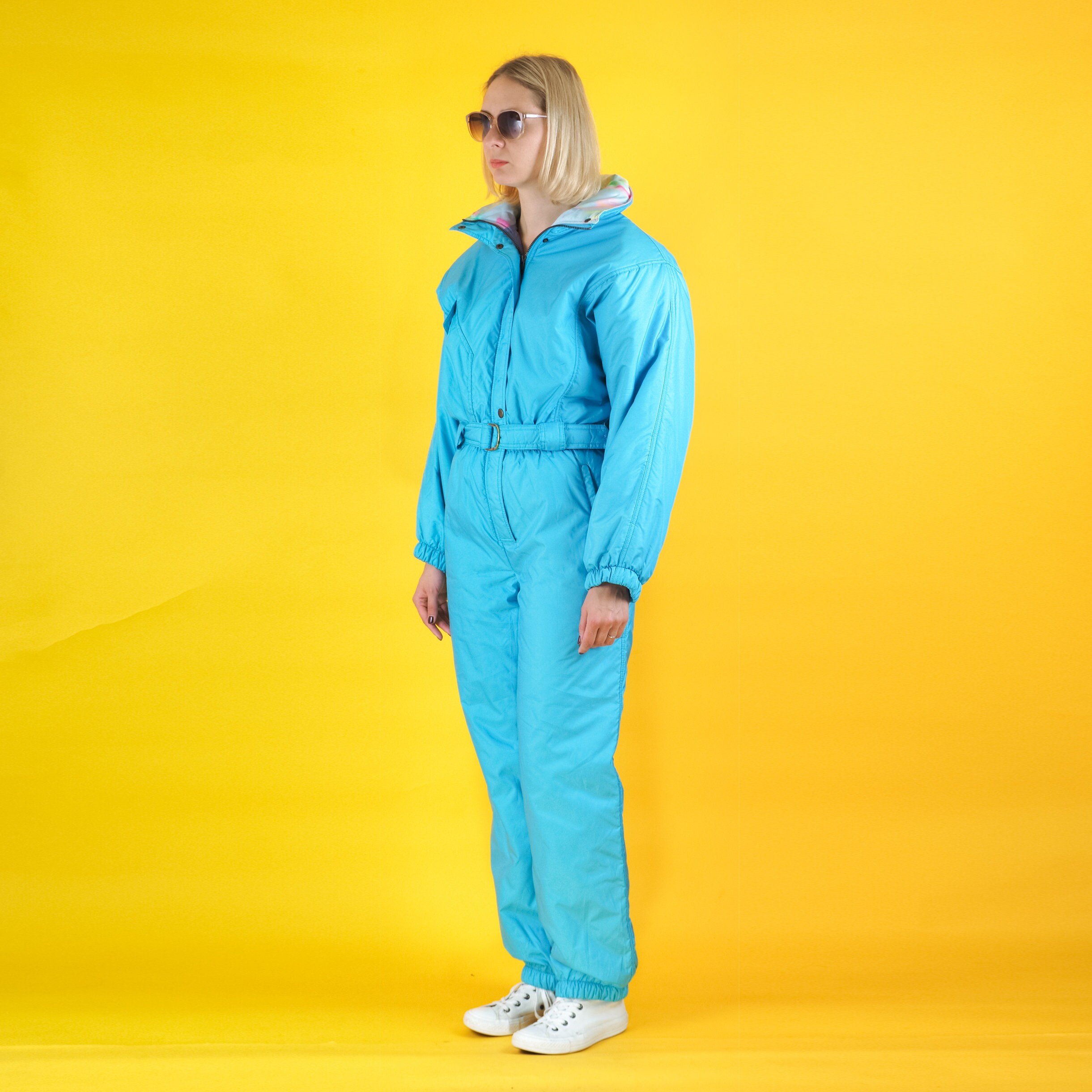 Vintage Women Litght blue ski suit with wide shoulders/ Plain Etsy