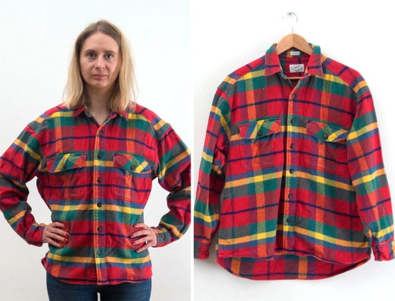 Vintage Flannel shirt/ Red plaid shirt/ Oversized… - image 1