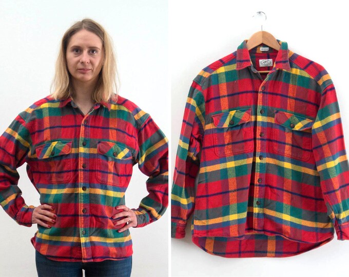 Vintage Flannel Shirt/ Red Plaid Shirt/ Oversized Shirt/ 80s Shirts ...