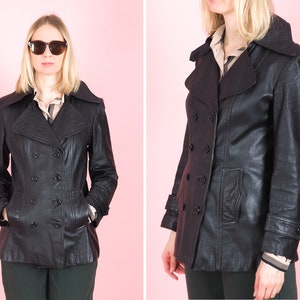 Vintage Women Classic Black Leather jacket/ 90s leather blazer/ Classic leather blazer/ Boho / Size Medium - Large