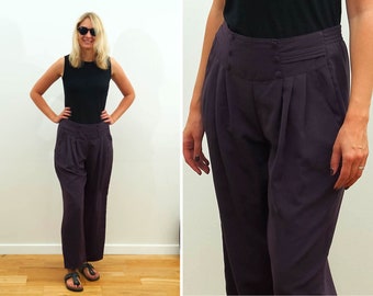 Vintage women pants/ Soft Shimmer Silky/ Relaxed High Rise Trousers with Pockets/Retro Women's Pants/ Vintage Hipster/ Size Medium-Large