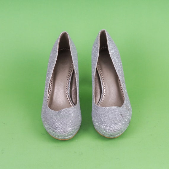 Vintage Silver High Heel Shoes/ Shiny Glossy pump… - image 3