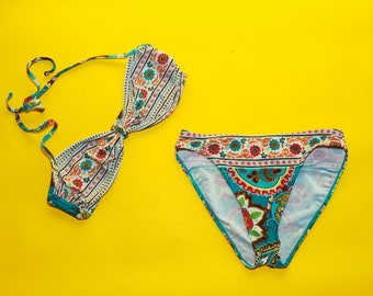 Vintage twee stuk zwemmen pak/badpak/zomer top/bloem patroon/maat Medium-Large/12-14/EU 38-40