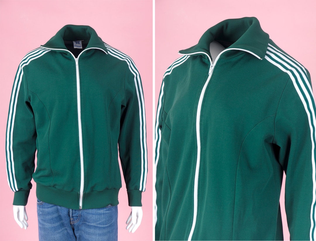 Vintage Green Track Jacket/ Retro Classic Windbreaker/ Striped Etsy