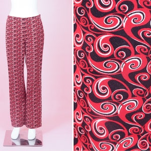 Vintage Abstract Pattern Red Pants/ Y2K Straight Bottoms Psychedelic Trousers / Wide Leg Jeans/ Hippie Rockstar Trousers/ 80s / Size Medium