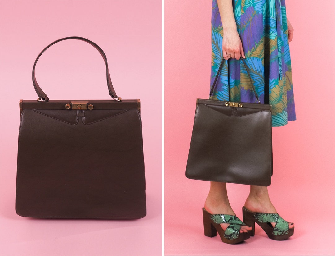 Vintage Top Handle Bag/ Retro Handbag/ Brown Tote Purse/ Etsy