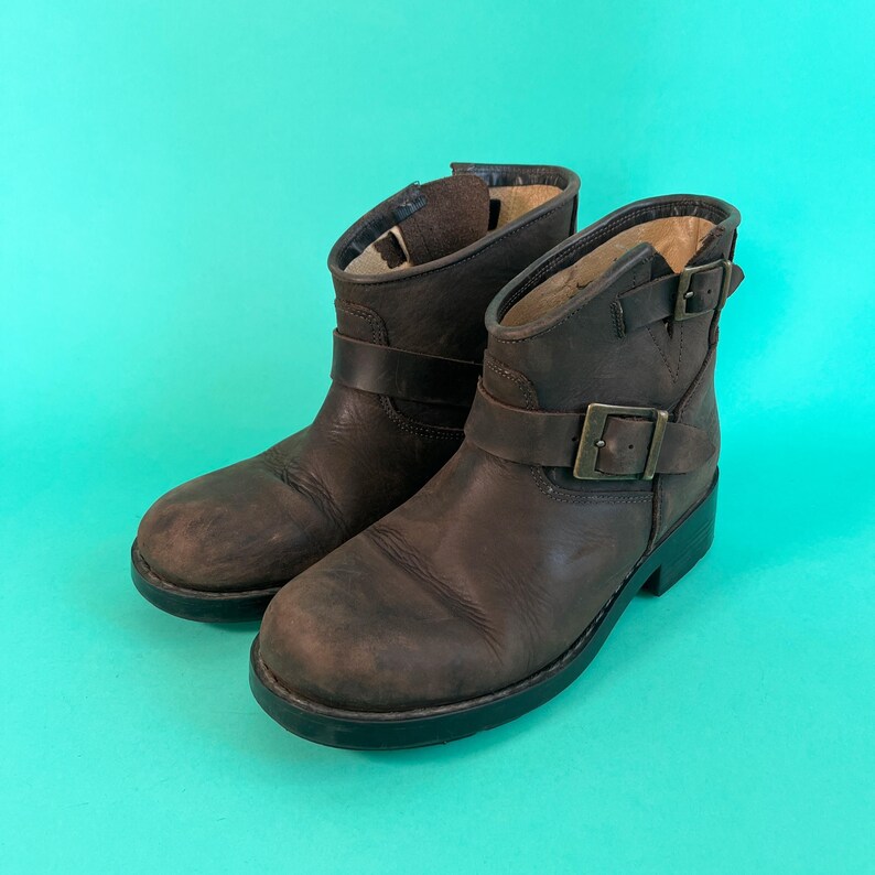 Vintage Urban Project Biker Boots / Brown Leather Motorcycle Ankle ...