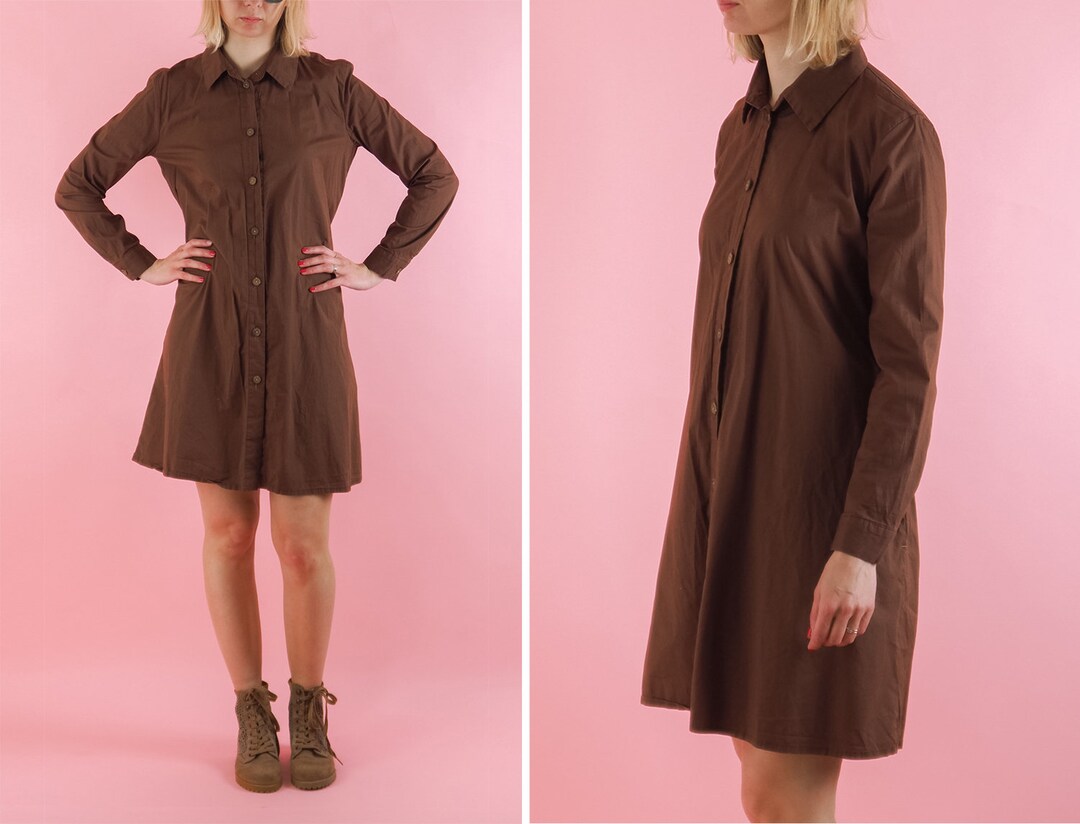 Vintage Long Sleeve Brown Shirt Dress/ Vasela Brown Women Shirt Tunic — free download