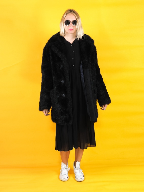 Vintage faux fur coat/ Black fur coat/ Oversized … - image 7