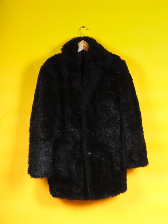 Vintage faux fur coat/ Black fur coat/ Oversized … - image 8