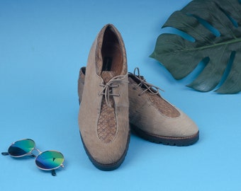 Kolekcja Vintage Privee Damskie Sznurowane Buty/ Brązowe Oxfordy z Kucykiem i Krokodylem/ Płaskie Buty/ Rozmiar EU 39/ UK W 6/ US W 8,5