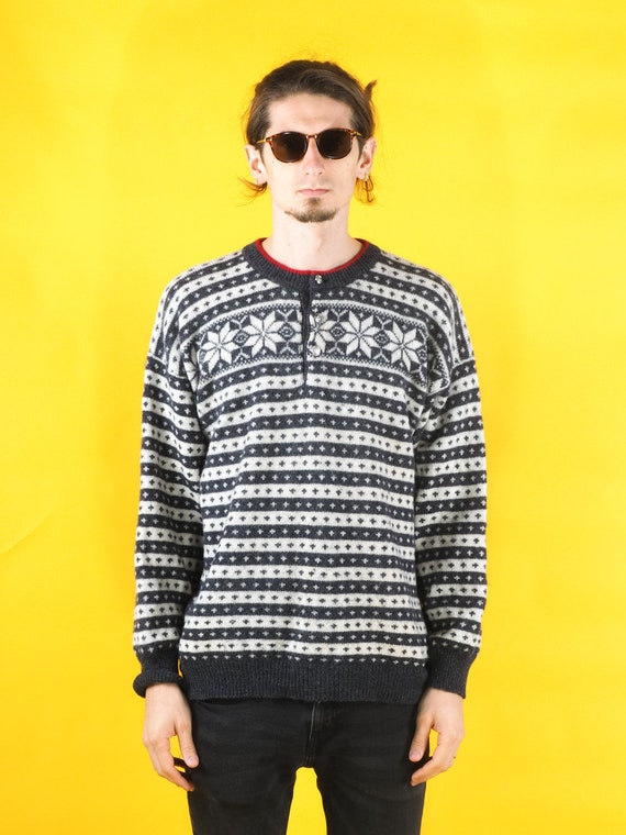 Vintage Noorse trui/ Wol grijs witte trui/ West point/ Heren trui