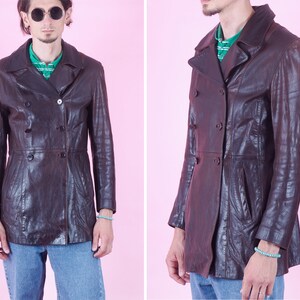 Veste en cuir vintage pour homme/ Blouson en cuir motard des années 70/ Haut pour homme marron/ Chemise boutonnée/ Cowboy Western/ Taille Small