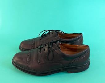 Vintage Salamander Dark Brown Leather Oxford Shoes / Classic Brogue Detail Dress Shoes / Genuine Leather / Size EU 42 / UK 8 / US 9