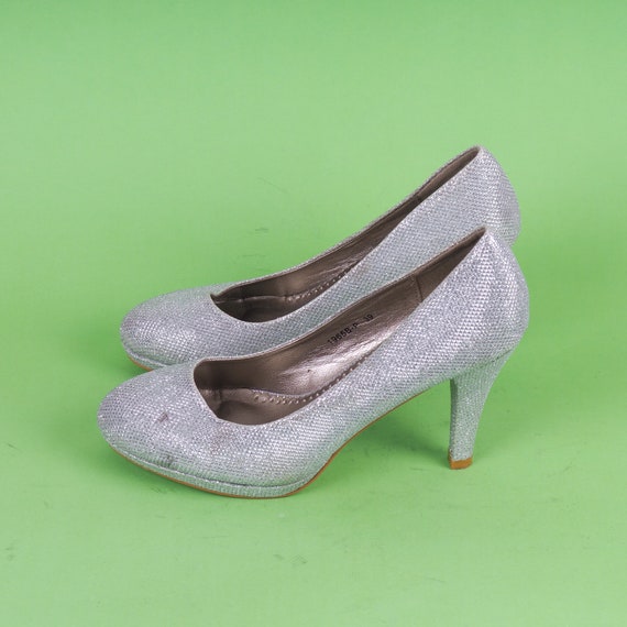 Vintage Silver High Heel Shoes/ Shiny Glossy pump… - image 6