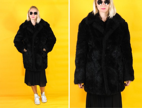 Vintage faux fur coat/ Black fur coat/ Oversized … - image 1