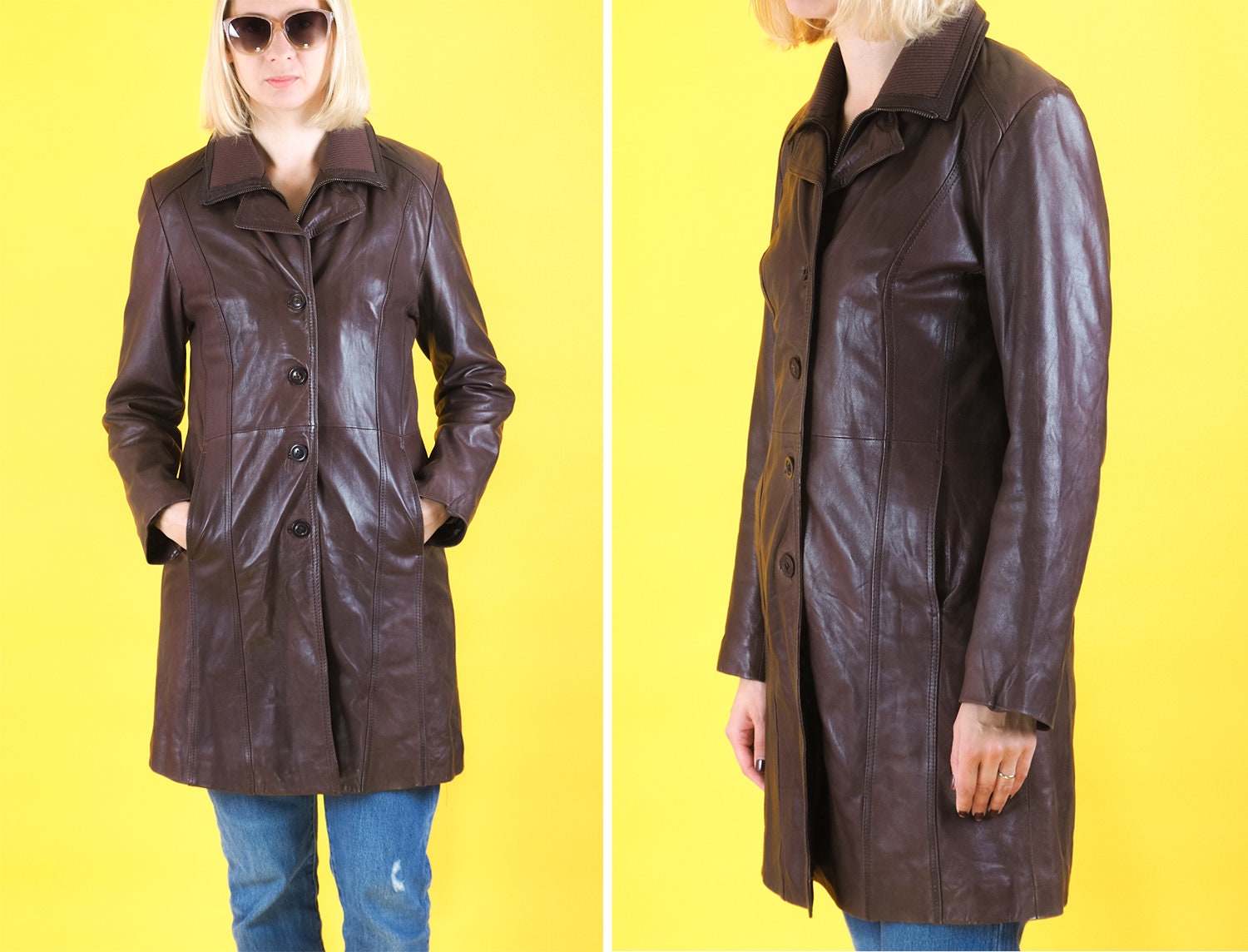 Vintage Women Utterly Leather Jacket/ Brown Leather Coat/ Short