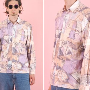 Vintage Herren Motivo Boutique Muster Shirt/ Retro rosa Shirt/ Langarm Shirt/ 90er Shirts/ Größe Klein