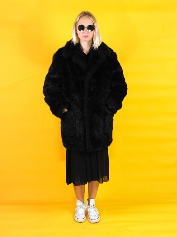 Vintage faux fur coat/ Black fur coat/ Oversized … - image 3