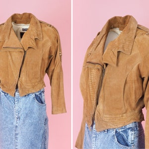 Vintage Bermans Women Suede Jacket/ 80s Crop Leather Blazer/ Brown leather jacket/ Size Small