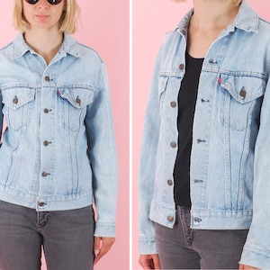 Vintage Levi&#39;s distressed denim jacket Made in USA/ Classic blue jeans jacket/ Levi&#39;s Strauss/ Light wash/ Size Medium