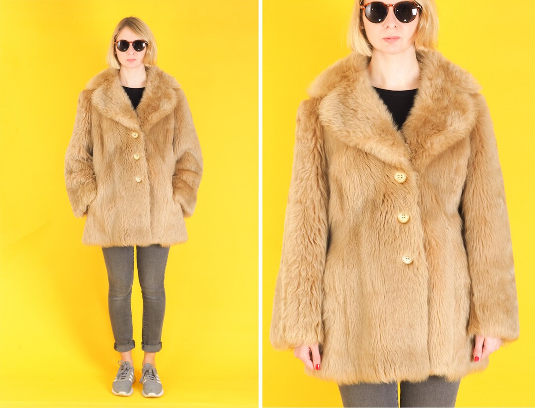 Vintage Light Brown Genuine Fur Coat/ Camel Brown Real Fur Coat