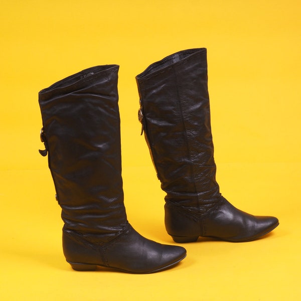 Vintage women black knee high boots/ Leather boots/ Xit by Dinsko/ Leather shoes/ Cowboy boots/ Classic boots / Size EU 37/UK W 4/ US W 6,5