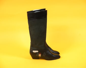 Vintage Sudtiroler Schuhe women leather boots/ long calf boots with picture application / Germany shoes/ Size EU 37/UK W 4/ US W 6,5