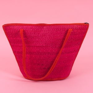 Vintage pink woven bag/ Tote top handle rattan beach handbag/ Retro handbag/ Blue top handle bag/ Bag with zipper/ Vintage briefcase Braided