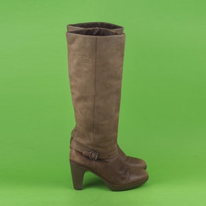 Vintage Tommy Hilfiger women brown heel platform boots/ long calf Nubuck leather boots / Knee high platform/ Size EU 41/UK W 7/ US W 9,5