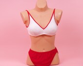 Vintage Two piece swimming suit Soviet Russian USSR White Red Bathing suit Geometrical Summer top Size Medium