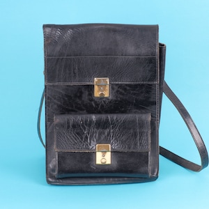 Vintage Genuine leather crossbody bag/ Vintage messenger bag/ Cross body bag/ Organizer bag/ Dark chocolate leather