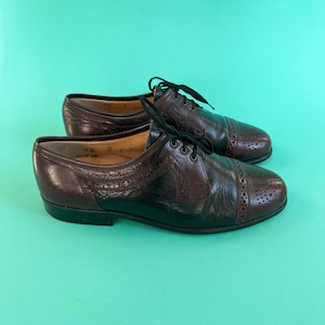 Vintage MJohn tweekleurige leren brogueschoenen / Made in Austria Oxford-stijl / kapneus zwart en bruin / maat EU 42 / UK 8 / US 9