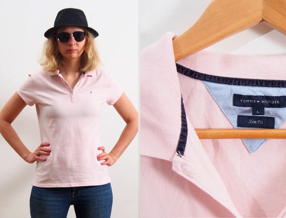 Vintage Hilfiger Polo Shirt/ Pink Cotton Short Sleeve -