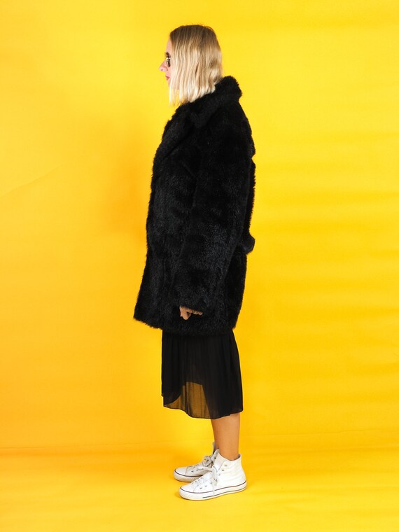 Vintage faux fur coat/ Black fur coat/ Oversized … - image 4