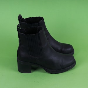 Vintage Damen Ferse Stiefeletten / Xit by Dinsko Schuhe / Lederschuhe / Country Absatz / Chunky Plateau / Schwarz / Größe EU 36/ UK 3.5/ US Frauen 6