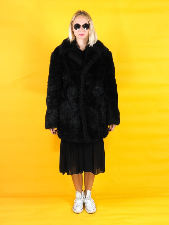 Vintage faux fur coat/ Black fur coat/ Oversized … - image 2
