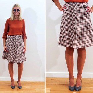 Vintage rok / secretaris rok / Tartan rok / Mini Rok Beige bruin rok / Office rok / Fmhammele / maat Small - Medium / UK 8-14 / EU 36-38