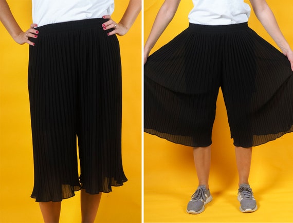 Pantalon vintage Culottes noires 2 en 1 Jupe pantalon large pliable jupe ample Style ete Boho Taille petite Moyenne Etsy France