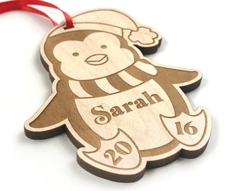 Arctic Christmas Penguin Ornament Wooden Ornament Handmade Gift Custom Name & Date Christmas Tree Decoration First Christmas Wood Decor