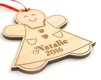 Gingerbread Girl Christmas Ornament Wooden Ornament Handmade Gift Custom Name & Date Christmas Tree Decoration First Christmas Wood Decor