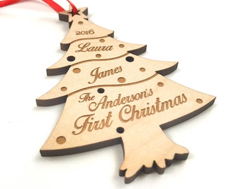 Christmas Tree Ornament Wooden Ornament Handmade Christmas Gift Custom Name & Date Christmas Tree Decoration First Christmas Wood Decor
