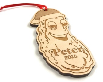 Christmas Pickle Ornament Wooden Ornament Lucky Pickle Handmade Christmas Gift Custom Name and Date Christmas Tree Decoration Wood Decor